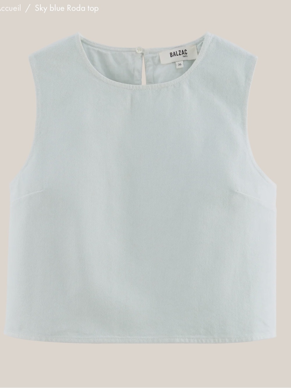 Balzac Paris Top Roda Sky Blue - Classic Sleeveless Cotton Crop- New- size small